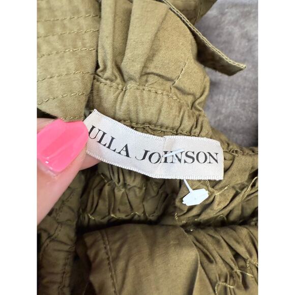 Ulla Johnson Green Smocked Cotton Peplum Top with Bows Size 4 Small - Picture 8 of 9